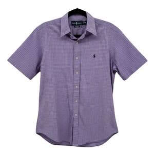 Ralph Lauren Men's‎ M Purple Gingham Check Short Sleeve Shirt Classic Fit Preppy